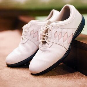 Footjoy summer series white pink spurs golf shoes athletic lace up size 7.5